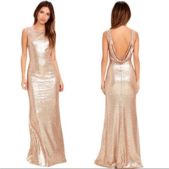 Lulus Dresses & Skirts - Lulus Mat Rose Gold Sequin Halter Maxi Dress size Small scoop back
